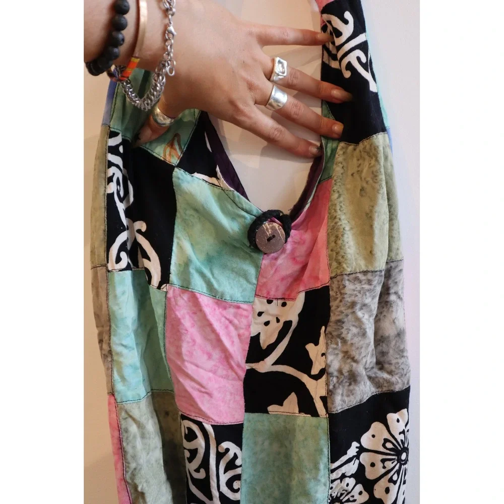 Boho Patchwork Hobo Bag Batik Floral Tie Dye Slouchy Shoulder Tote Multi Color